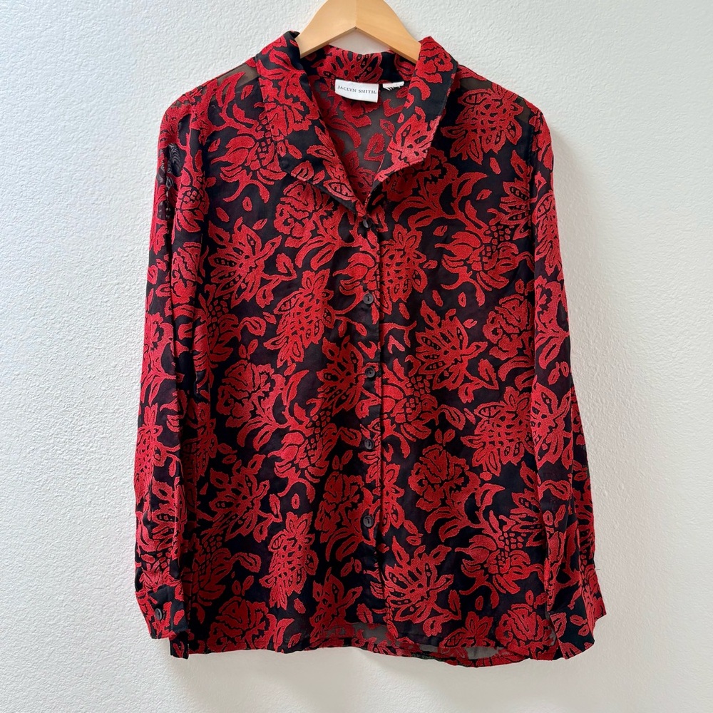 Vintage Sheer Floral Burnout Red and Black Shirt